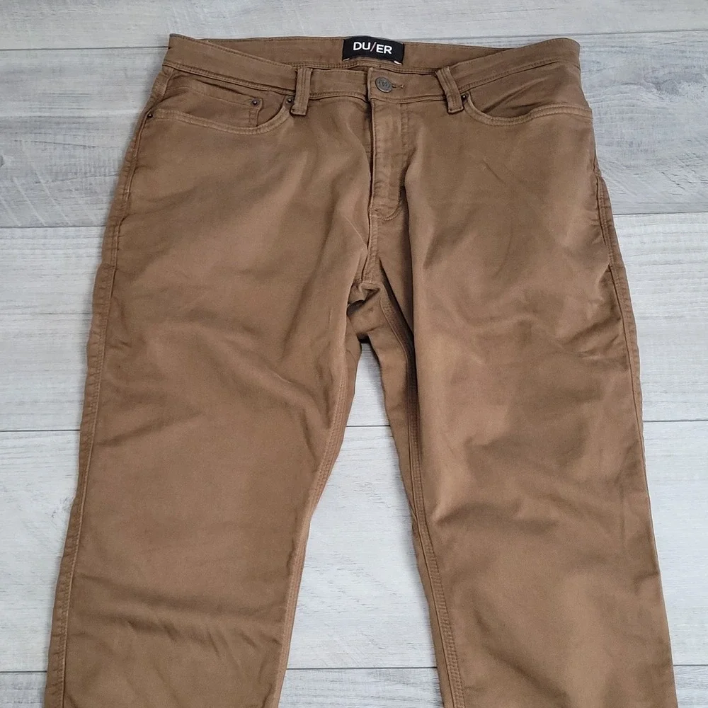 👖DU/ER DUER Pants Mens 34x32 Tan-Camel N2X Relaxed Taper Performance Stretch